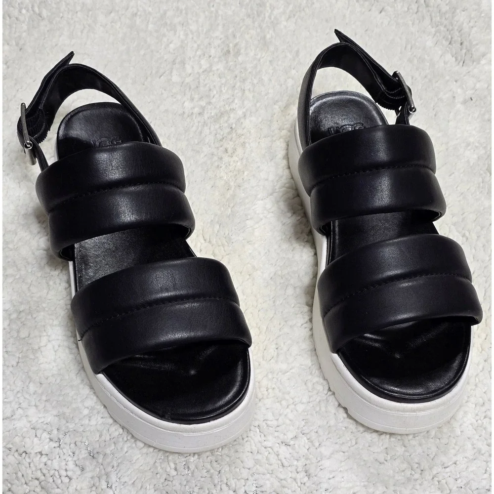 UGG Ashton Slide Black Leather‎ Puffy Platform Slingback Sandals 1124997 Mens 8